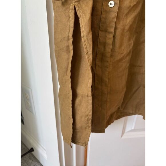 NWOT Faherty | Linen Laguna Sleeveless Midi Shirt Dress in Dull Gold, XXS $178 - Picture 6 of 10